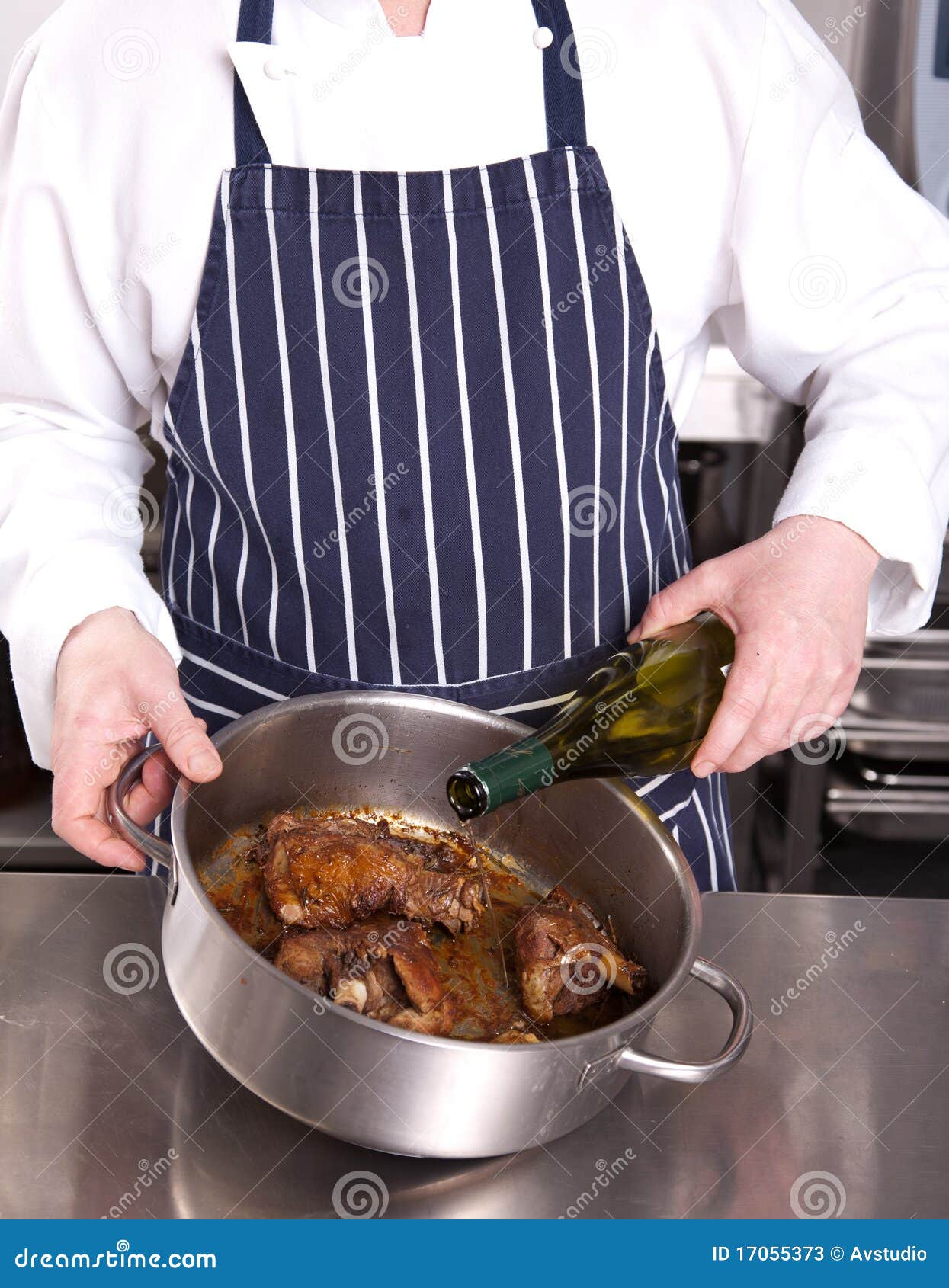 Chef Adds White Wine To the Meat Stock Image Image of meat, dish