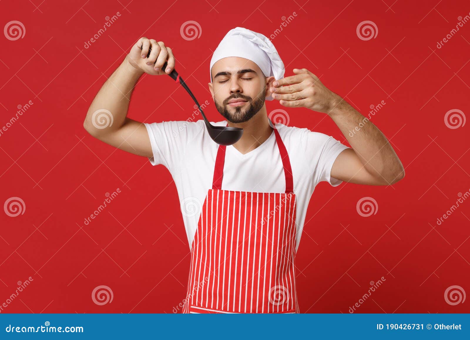 Download Chef Cook Baker Man In Striped Apron Toque Chefs Hat ...