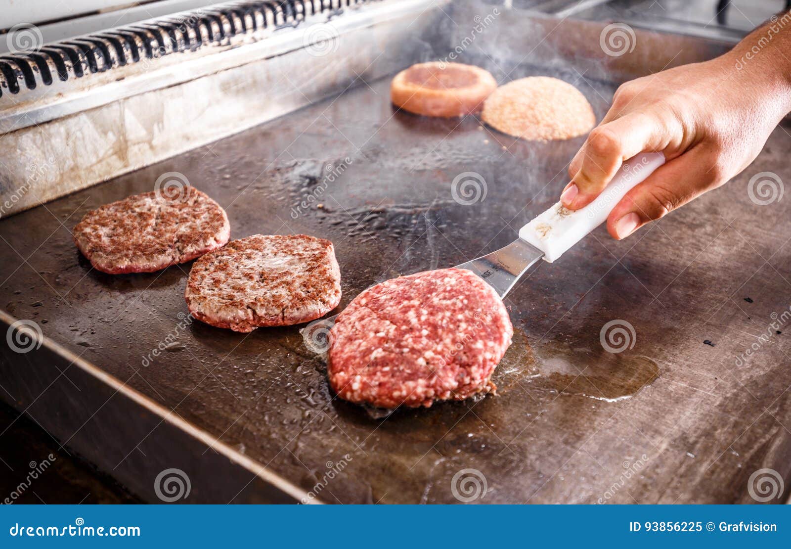 Chef cook frying meat stock image. Image of spatula, beef 93856225
