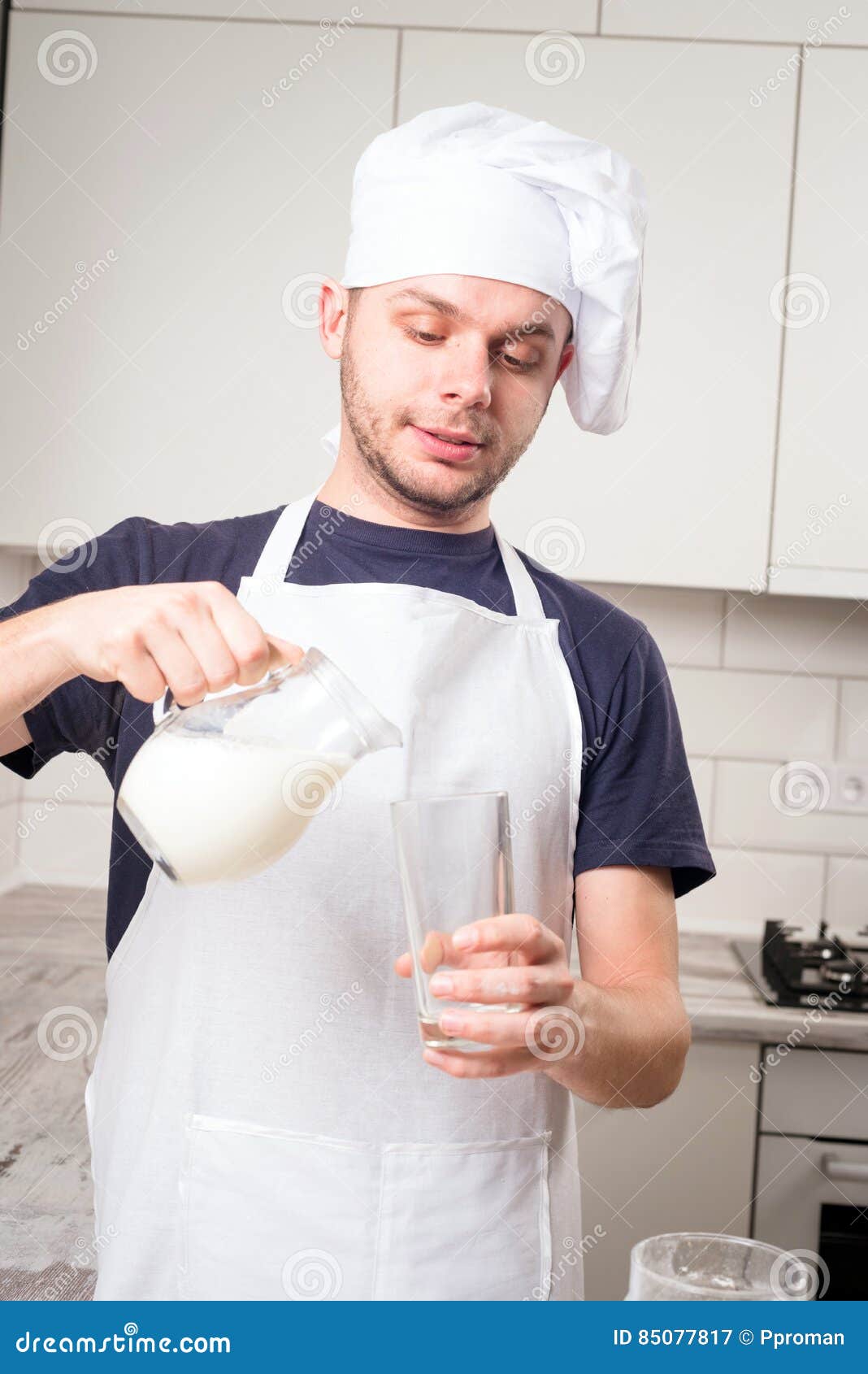 Chef Cook Pours Milk in a Glass Stock Image Image of butter, healthy