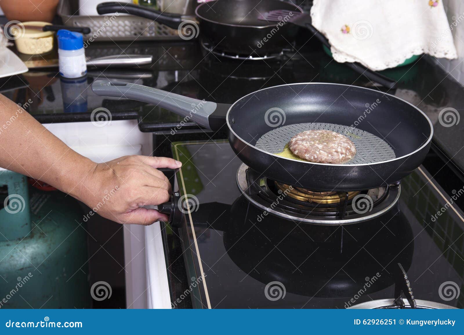 Chef Cooking Beef Burger in the Pan Stock Image Image of black