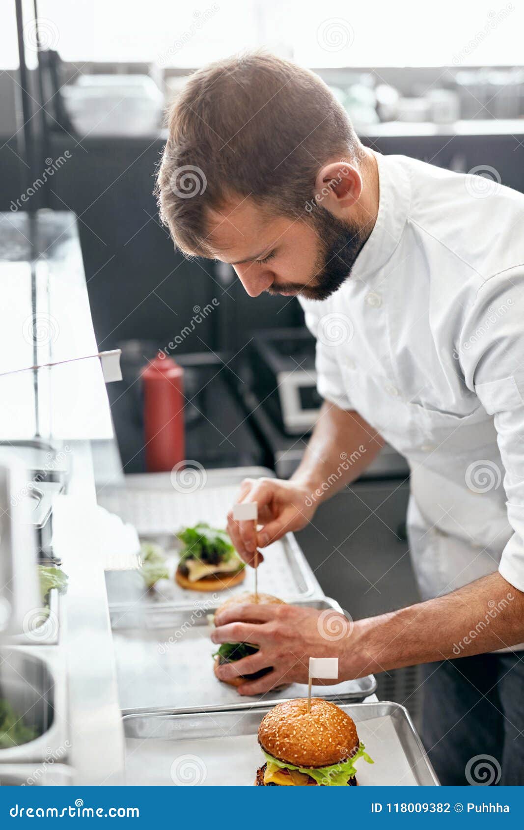 Cooking Burgers Patty On Hot Grill With Flames. Burger Preparation