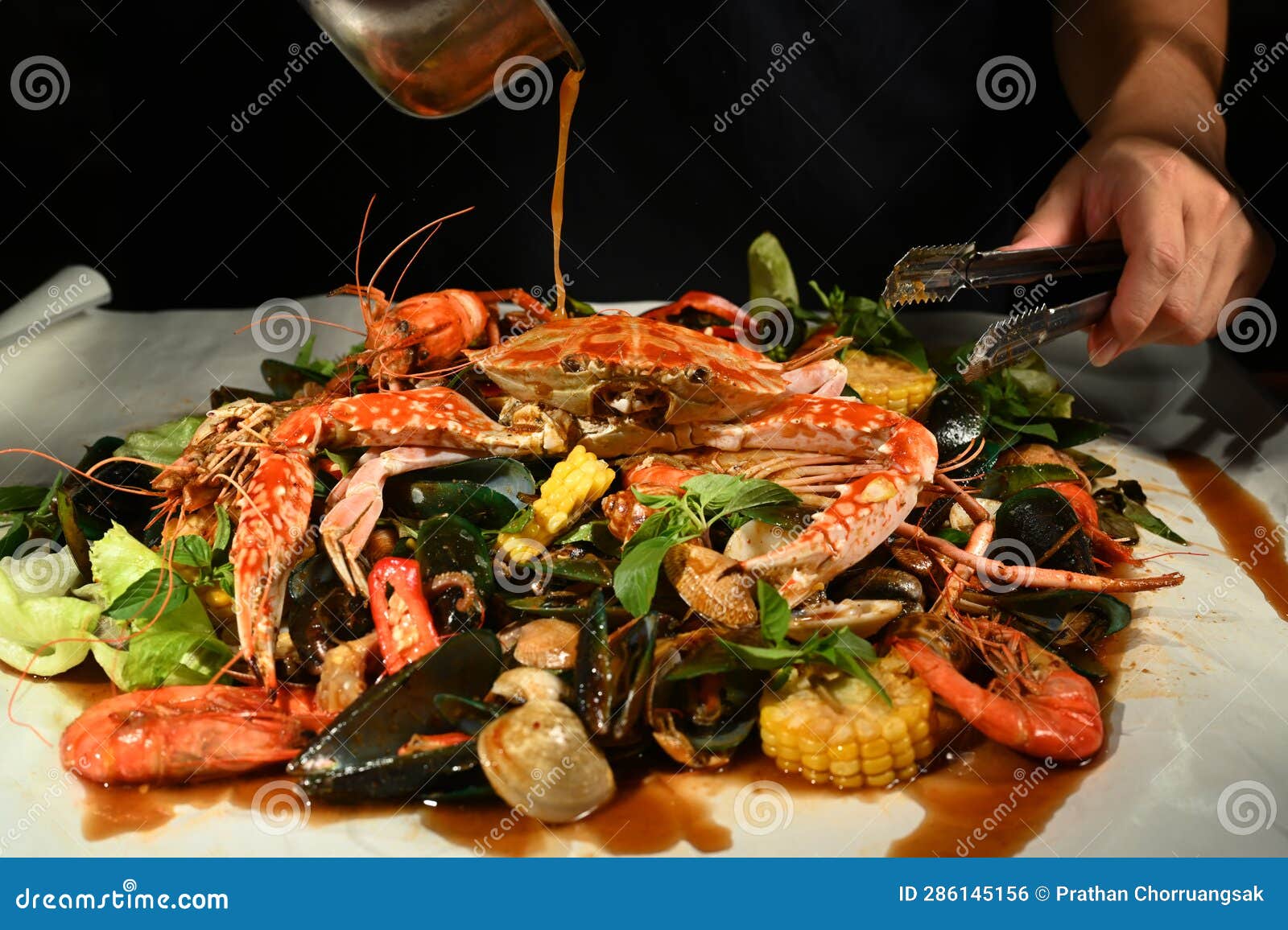 Chef Cooking Mixed Seafood on Paper Plate Stock Photo Image of dining