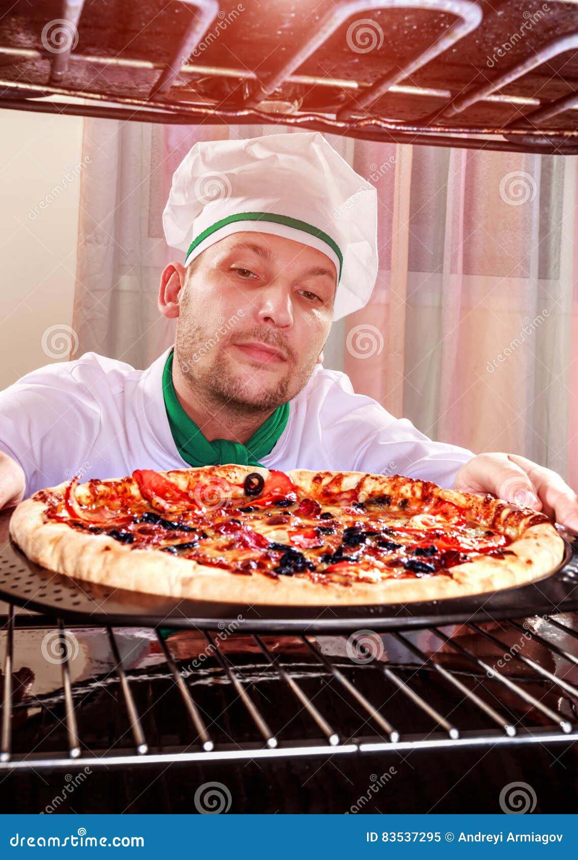 Chef Cooking Pizza in the Oven. Stock Image Image of catering, cooked