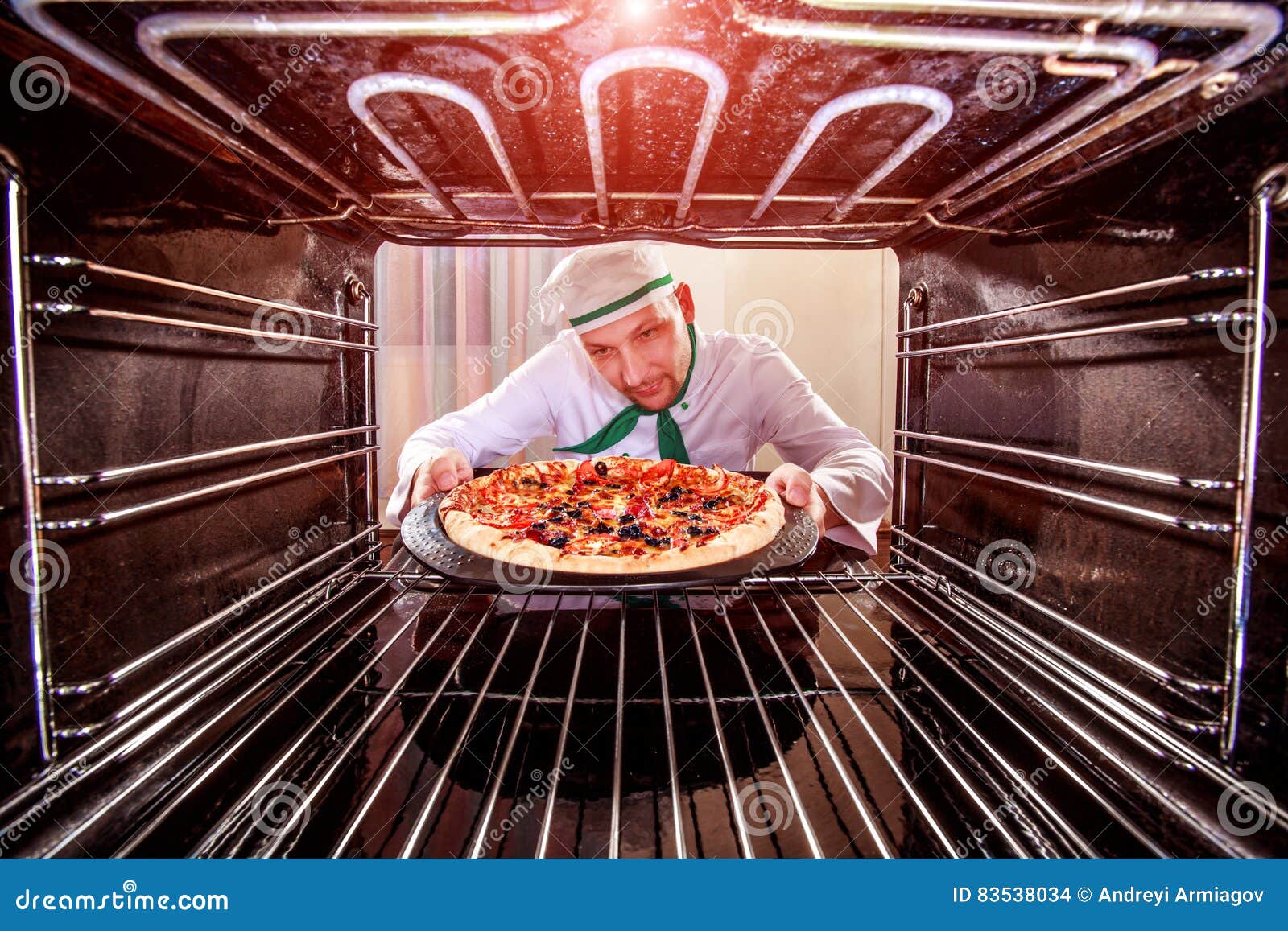 Chef Cooking Pizza in the Oven. Stock Photo Image of baking, hold