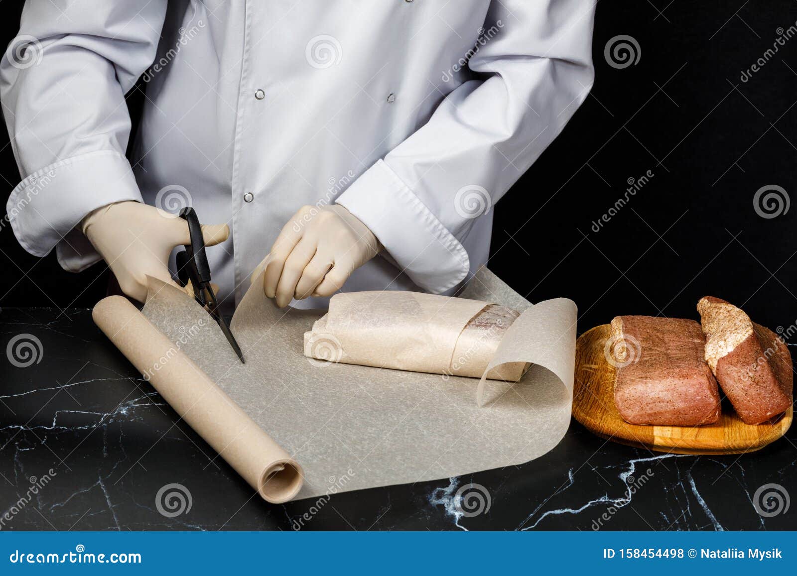 The Chef Cut Parchment Paper Stock Photo Image of dinner, cook 158454498