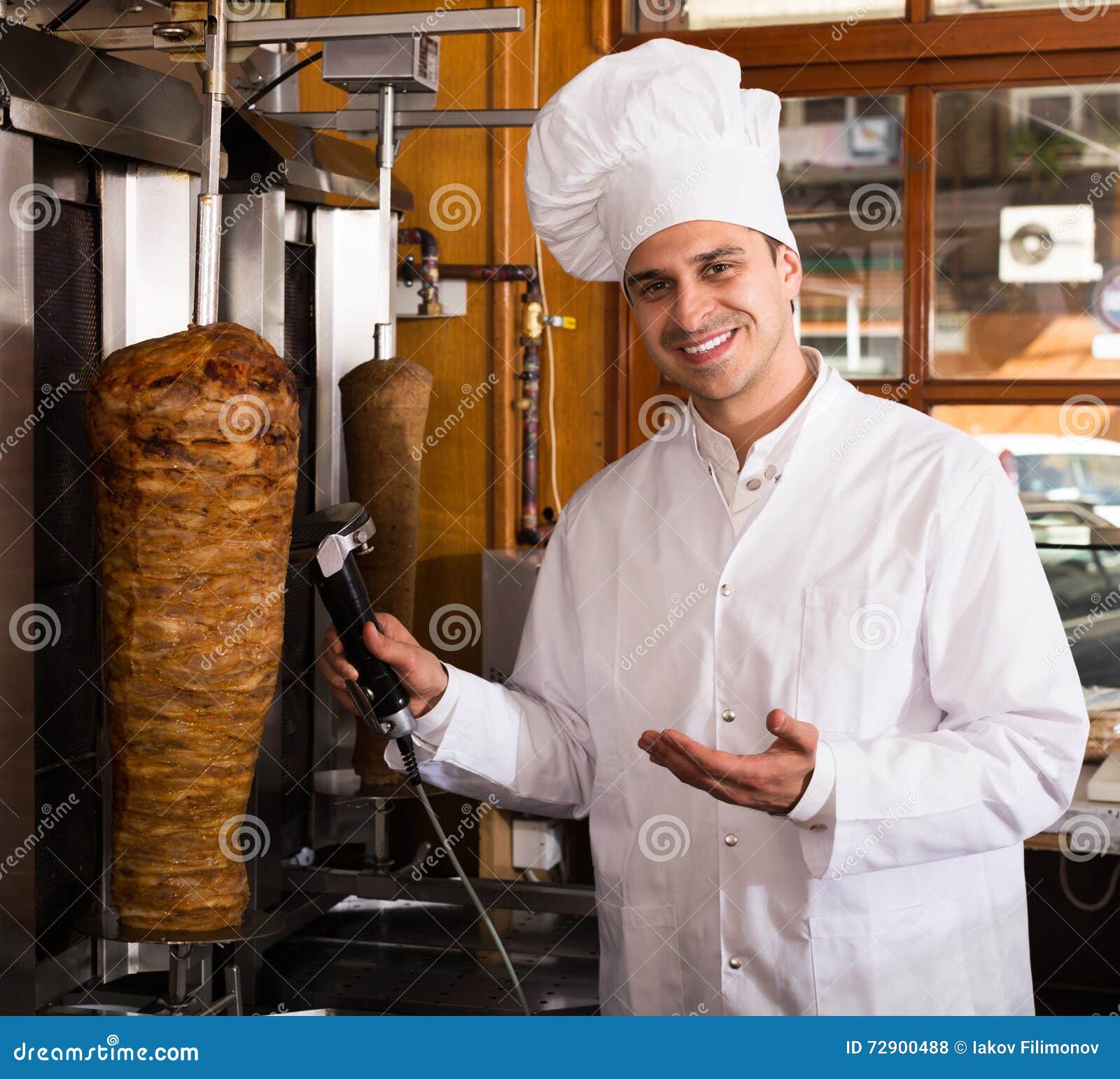Chef Cutting Meat for Kebab Stock Photo Image of happy, prepared
