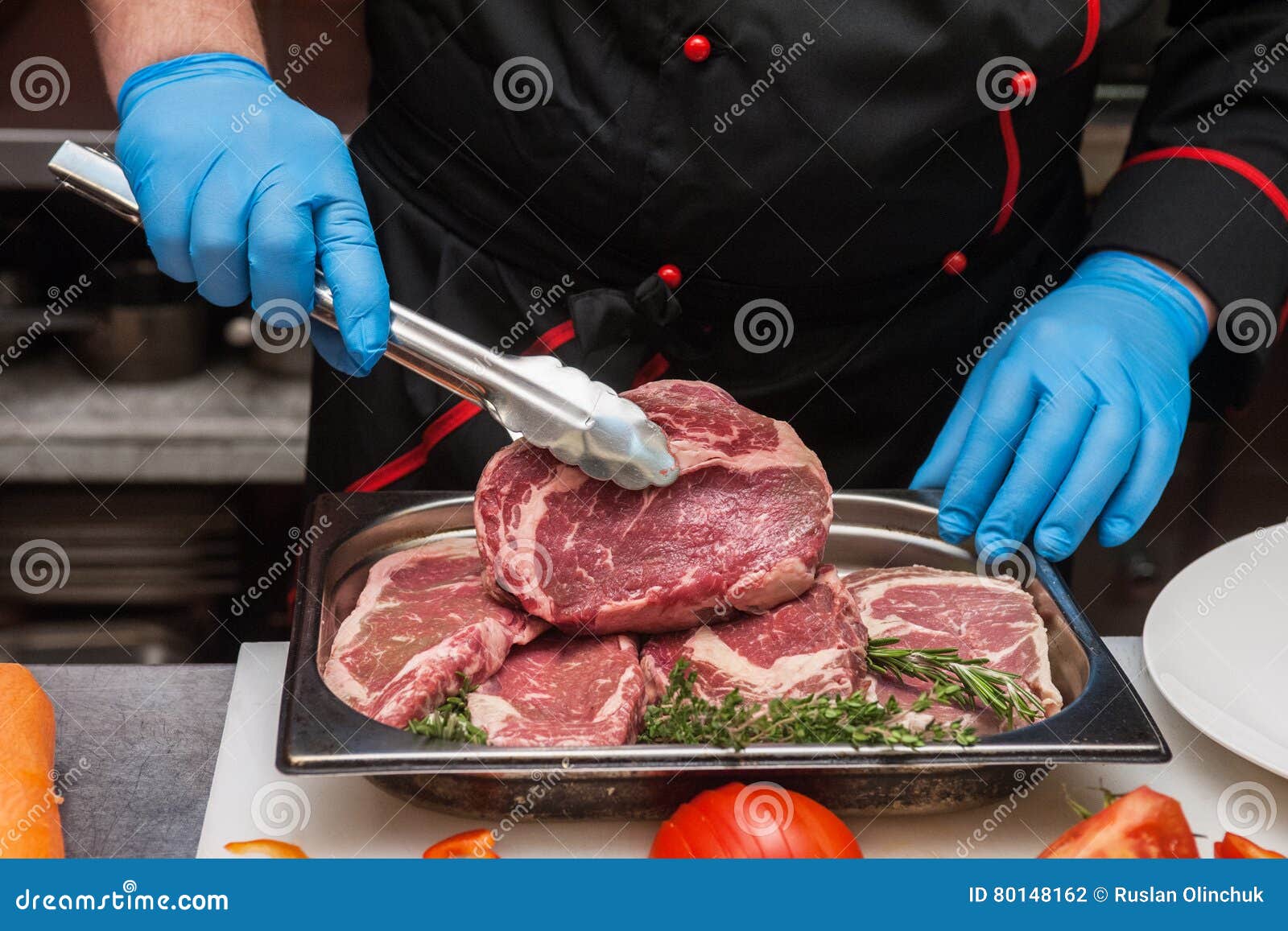 Chef cutting meat stock photo. Image of nutrition, kitchen 80148162