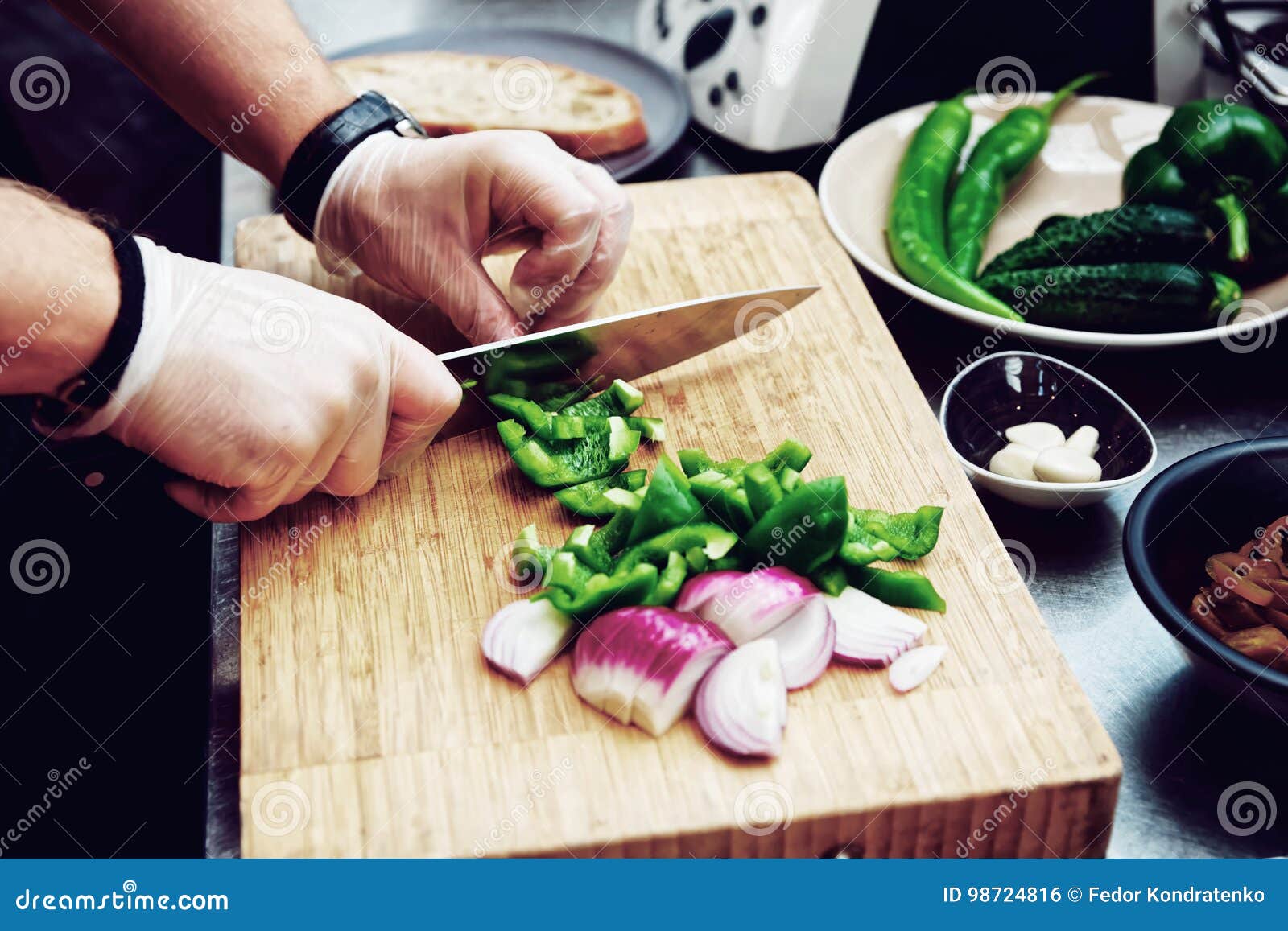 Chef is Cutting Vegetables, Toned Stock Photo Image of filter, dish