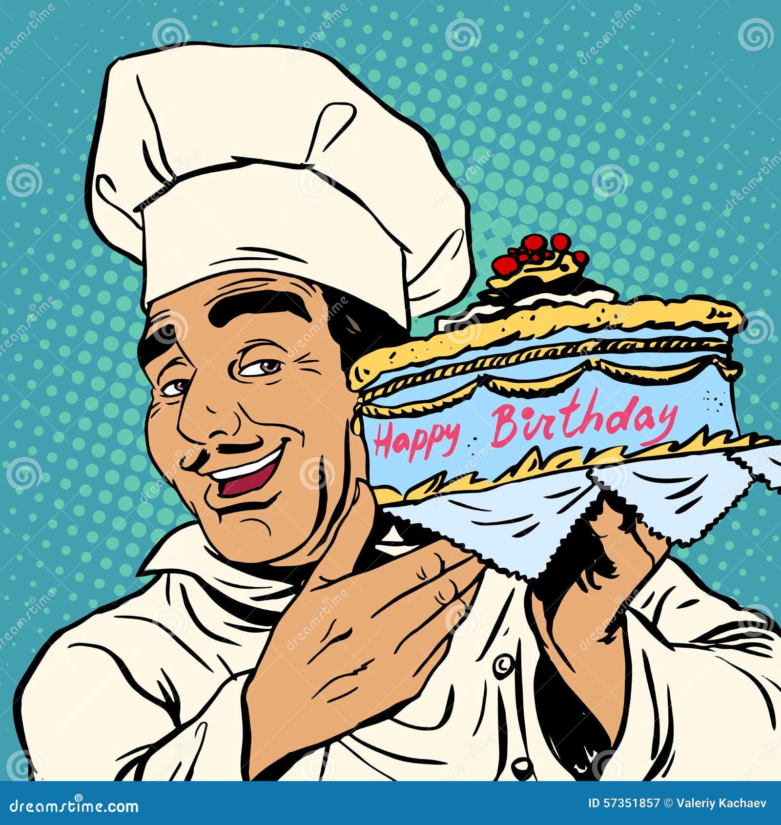 Chef De Patisserie Avec Le Gateau D Anniversaire Illustration De Vecteur Illustration Du Occupation Retro