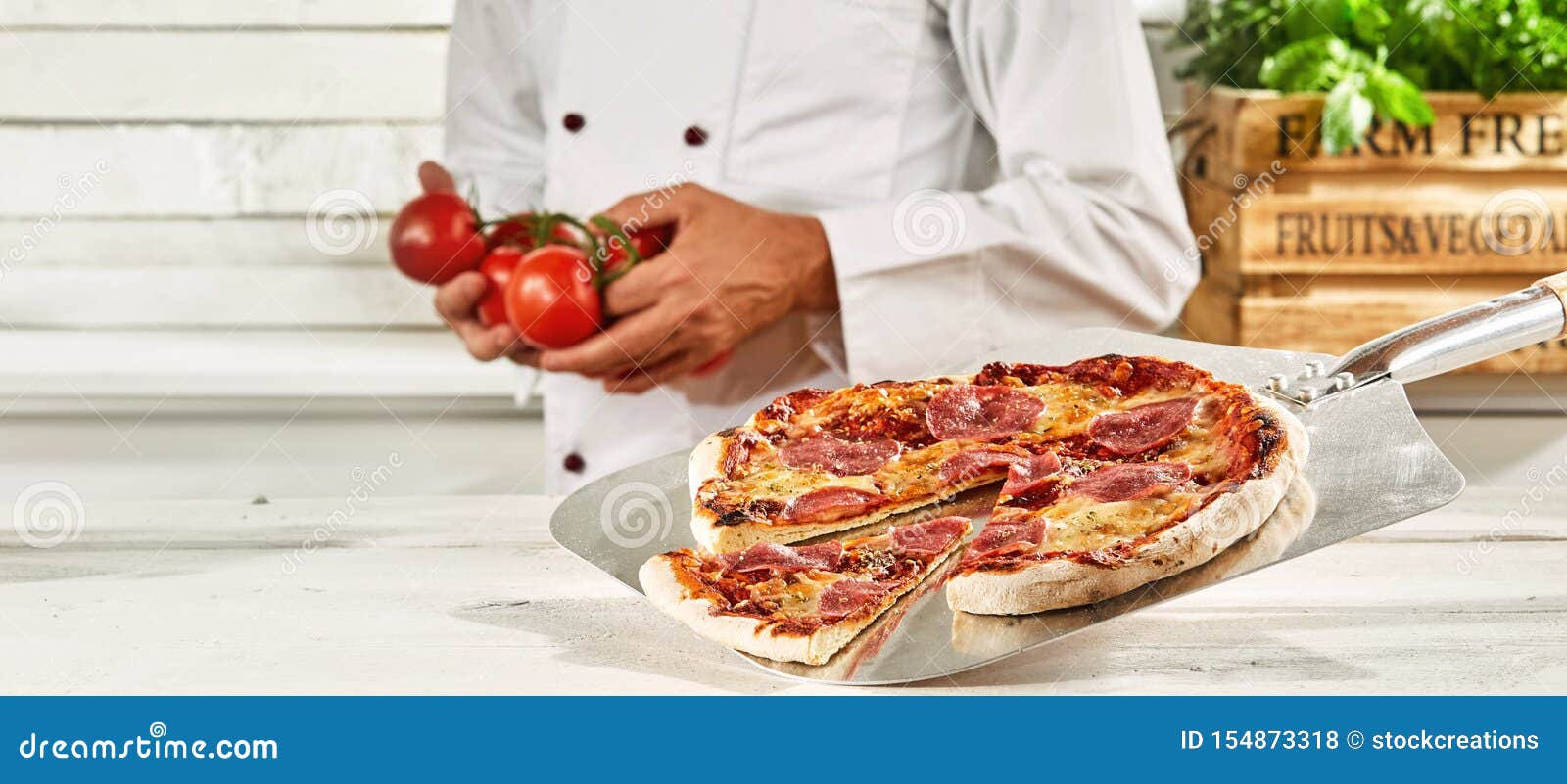 Chef with a Fresh Oven-fired Pepperoni Pizza Stock Photo - Image of ...