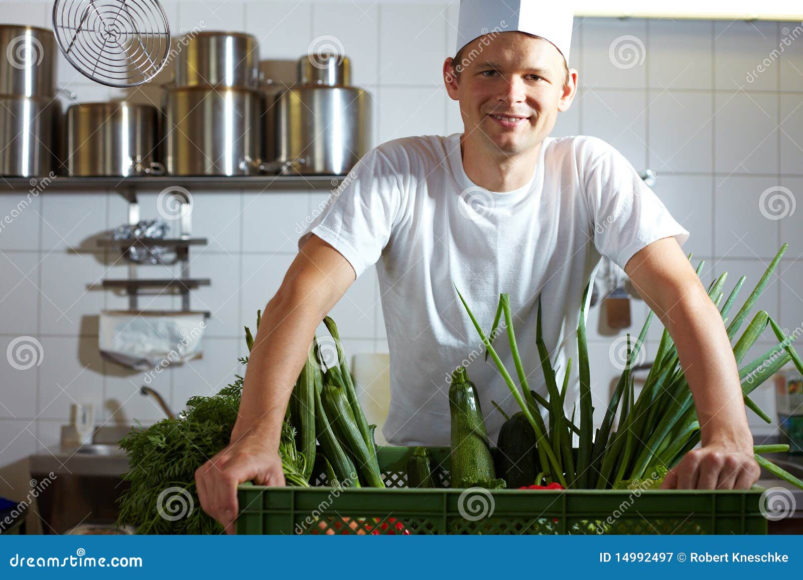 Chef with fresh vegetables stock image. Image of basket 14992497