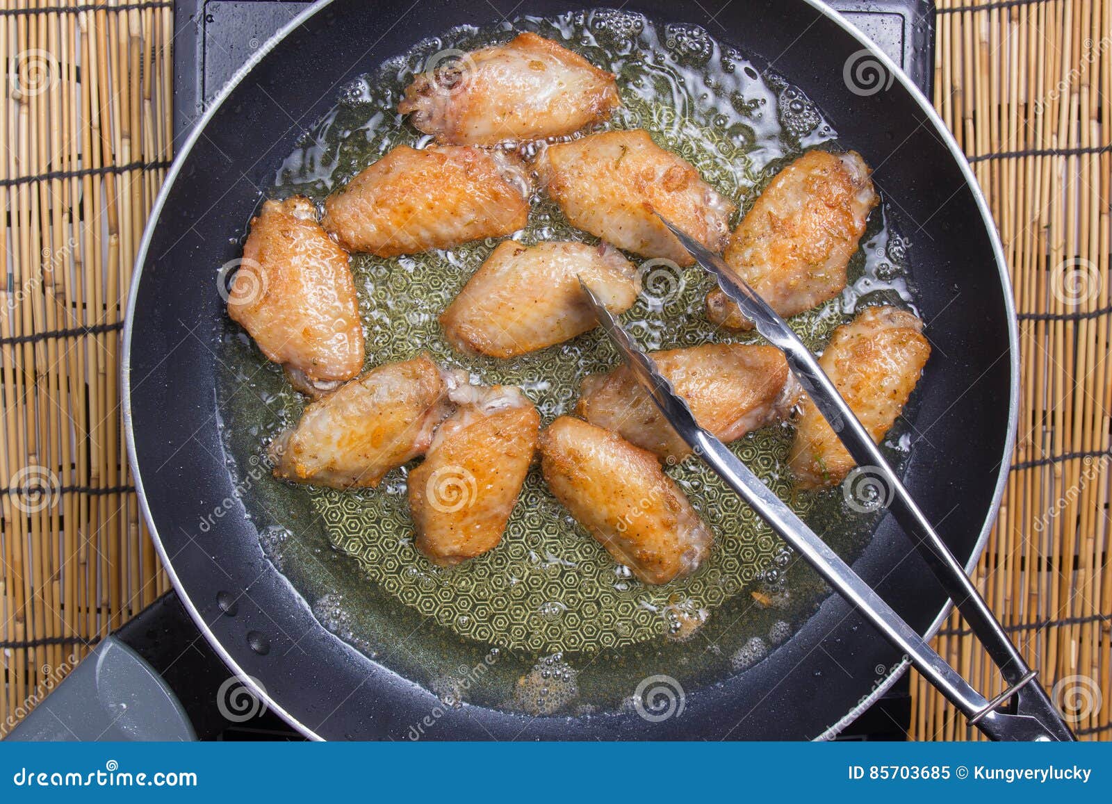 Chef Frying Chicken Wings in Pan Stock Image Image of hand, eating