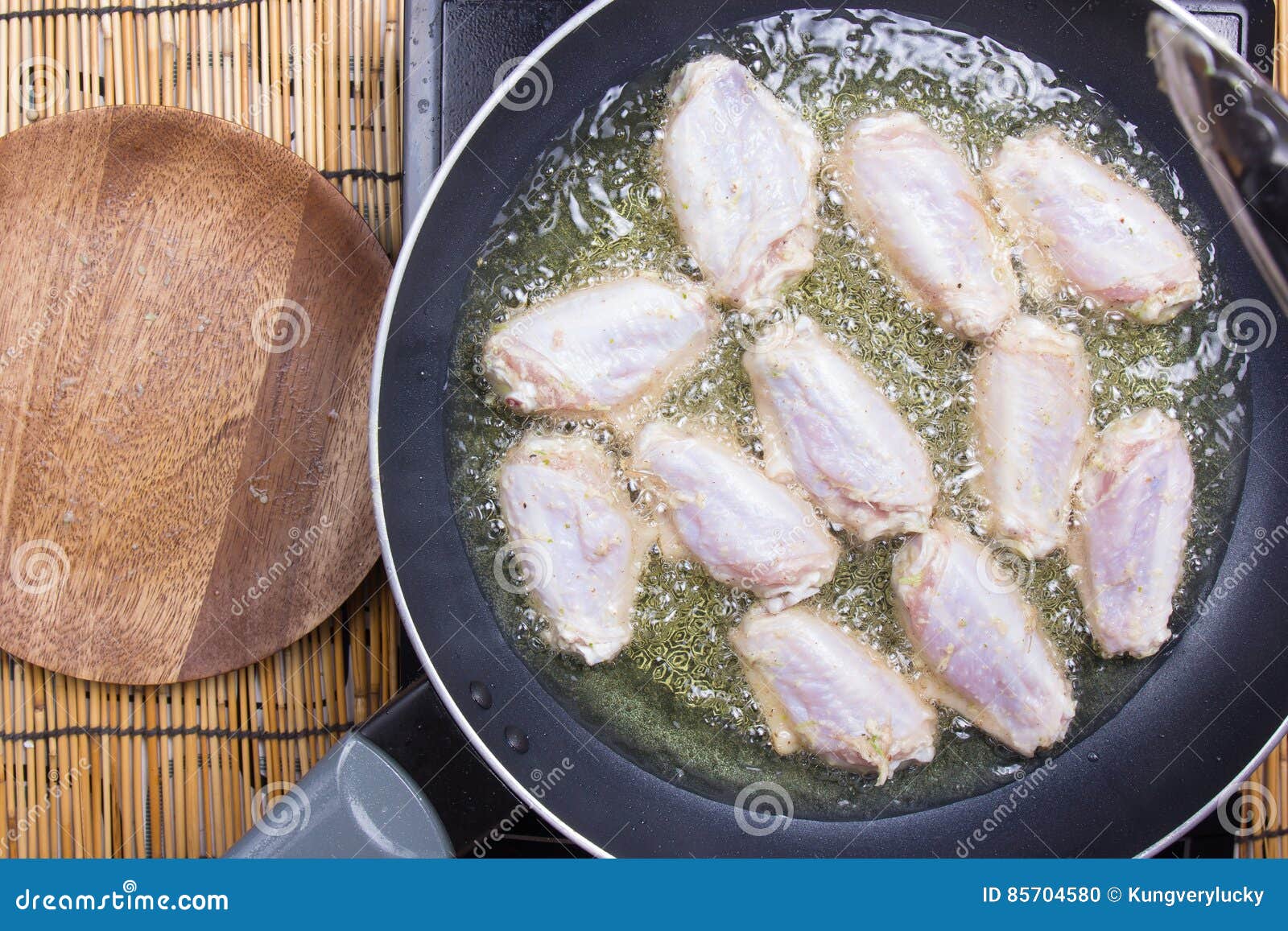 Chef Frying Chicken Wings in Pan Stock Photo Image of grease, fried