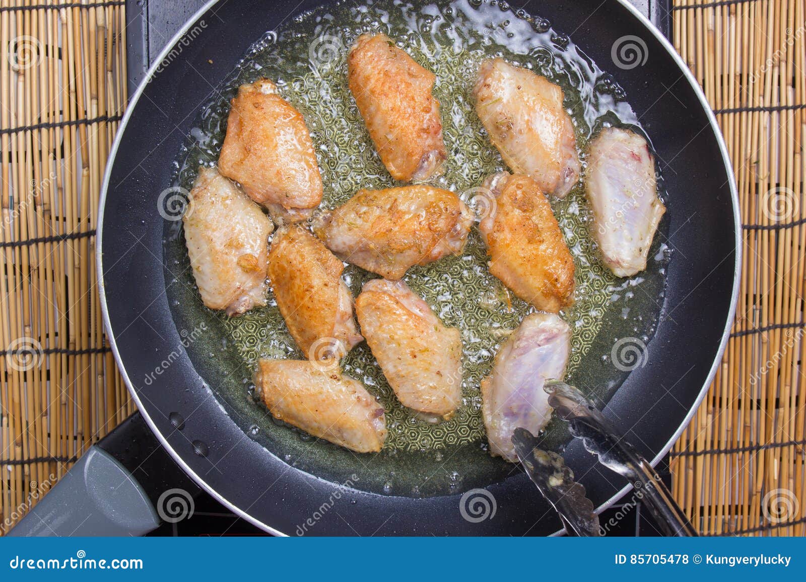 Chef Frying Chicken Wings in Pan Stock Photo Image of kitchen, crispy