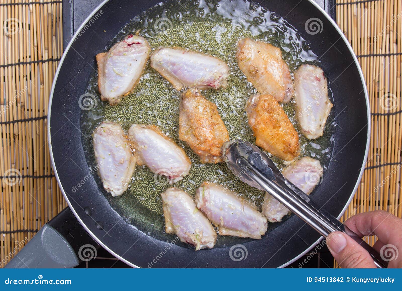 Chef Frying Chicken Wings in Pan Stock Photo Image of brown