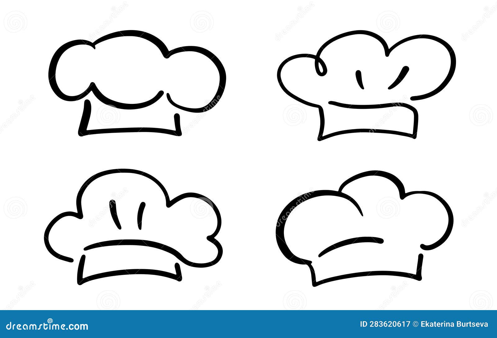 Chef Hat Line Art Drawing Icon Set. Cooking Logo Stock Vector