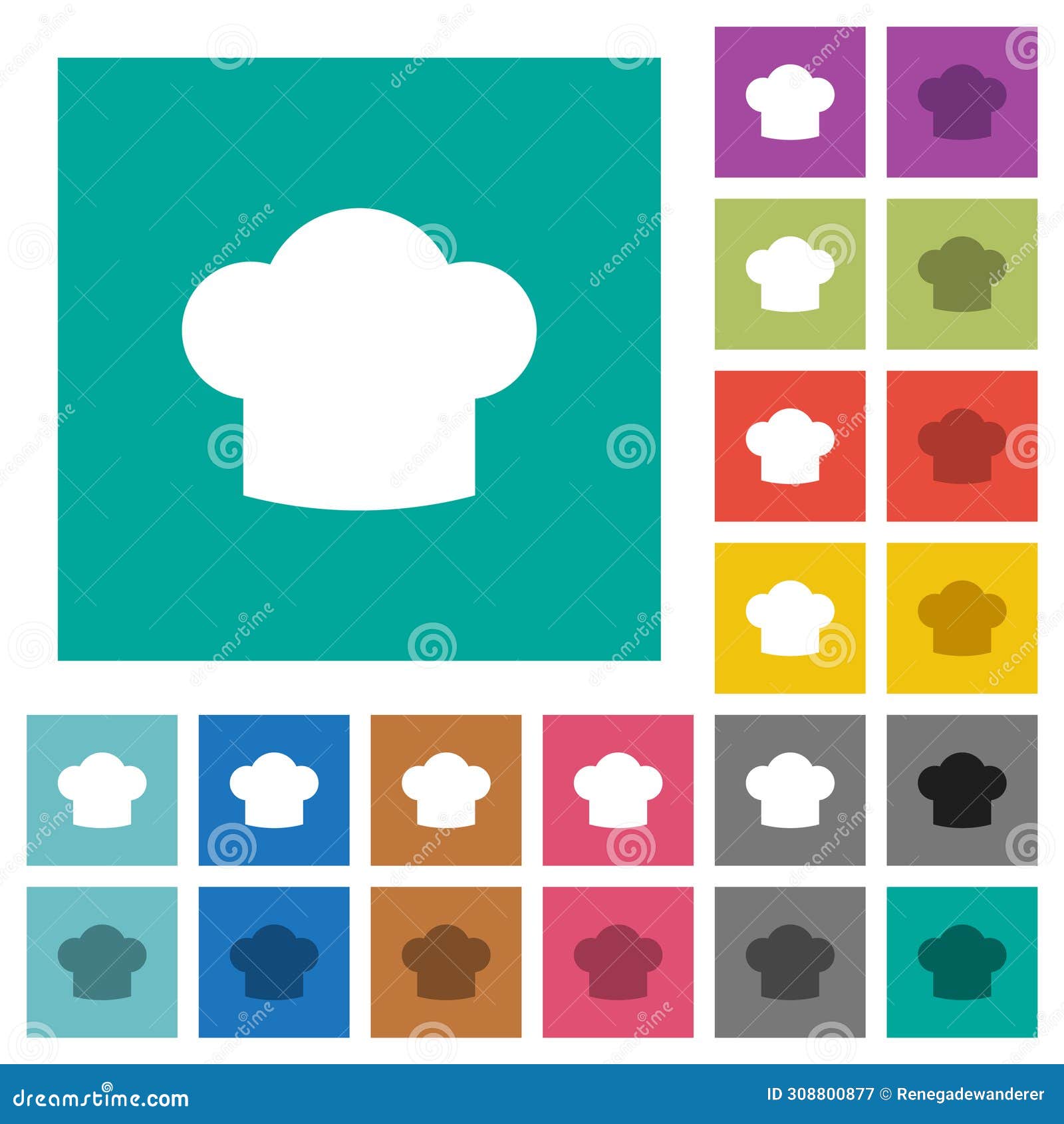 chef hat solid square flat multi colored icons