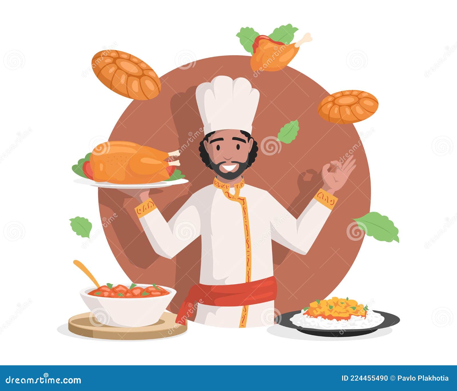 Chef in Indian Clothes Vector Flat Illustration. Tasty Delicious Indian  Cuisine, Chicken Stew, Stuffed Chicken, Curry Stock Vector - Illustration  of ingredient, flat: 224455490