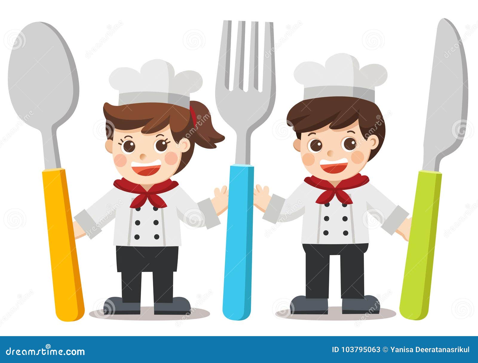 children with knife, spoon and fork. chef kids menu.