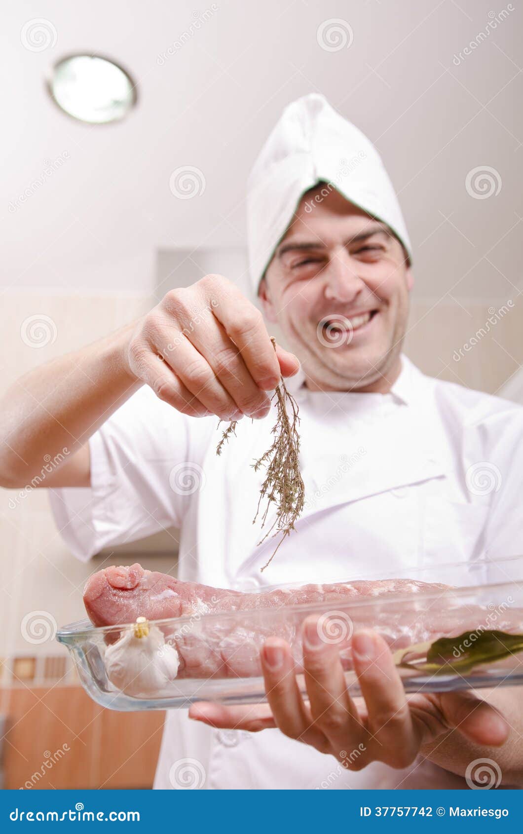 Chef in Kitchen Preparing Food Stock Photo Image of kitchen