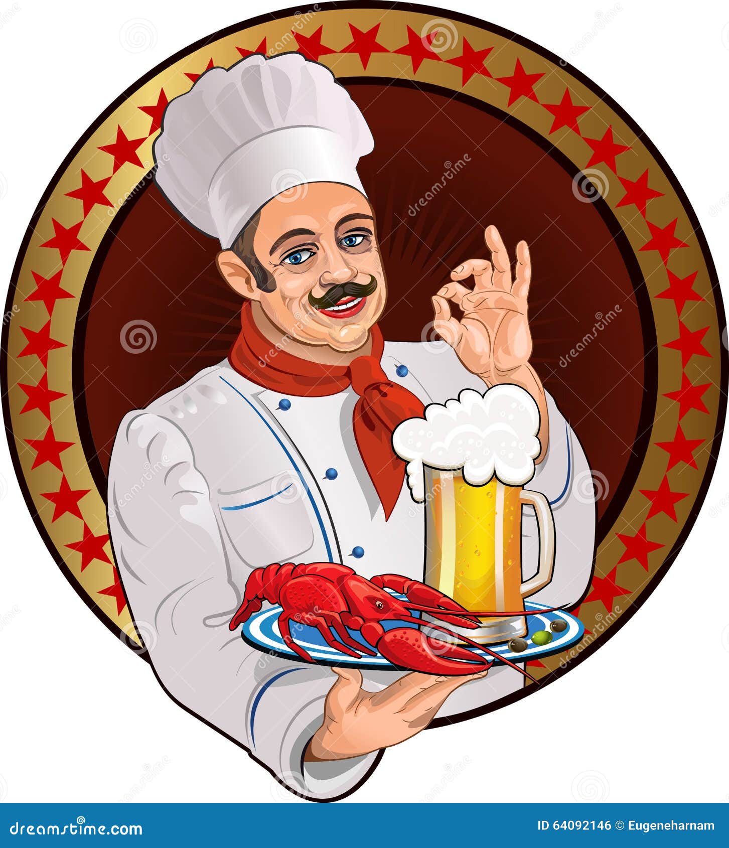 Chef Lobster and beer stock illustration. Illustration of tray 64092146