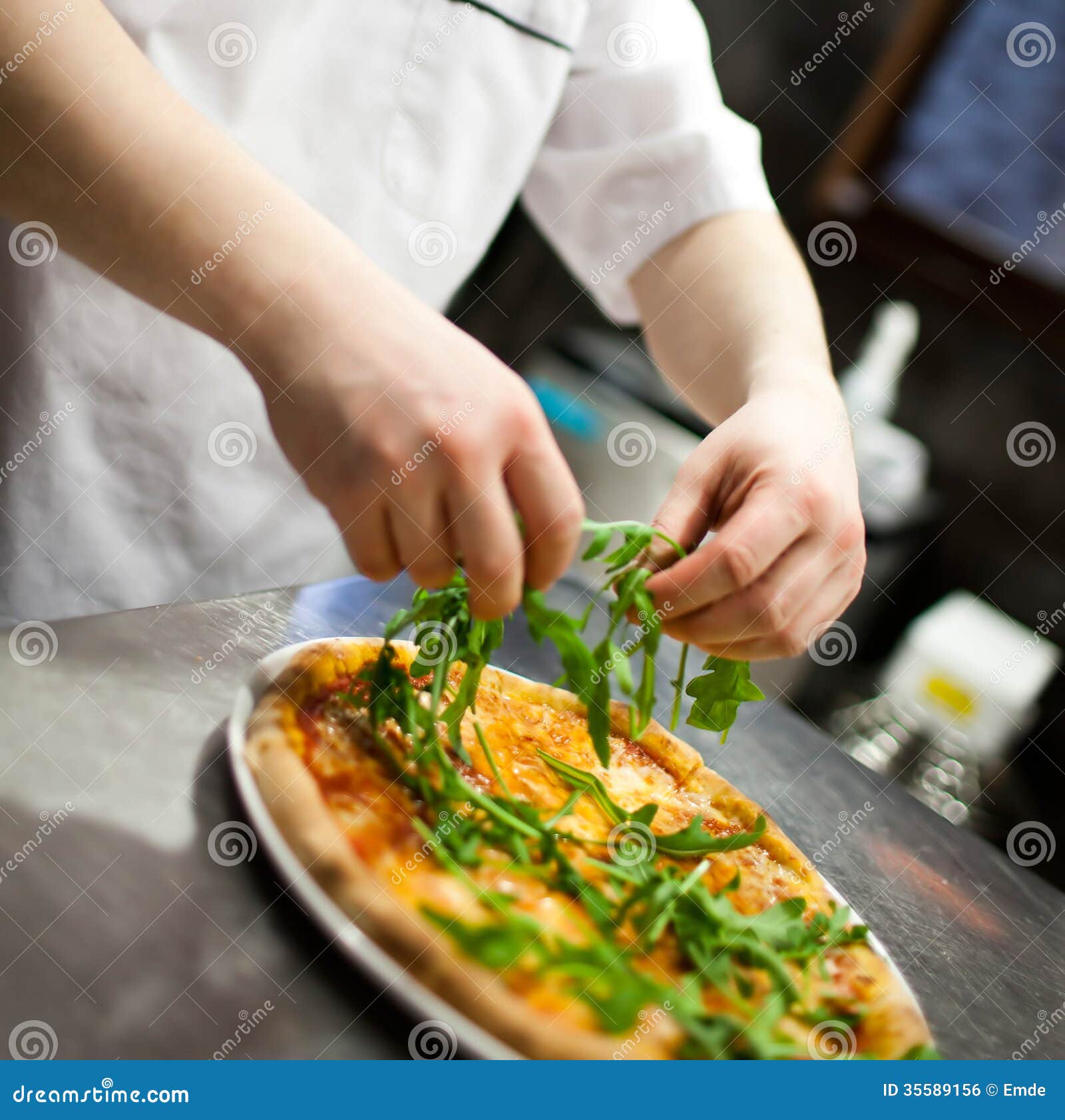 Chef Making Pizza at Kitchen Stock Photo - Image of paste, caucasian ...
