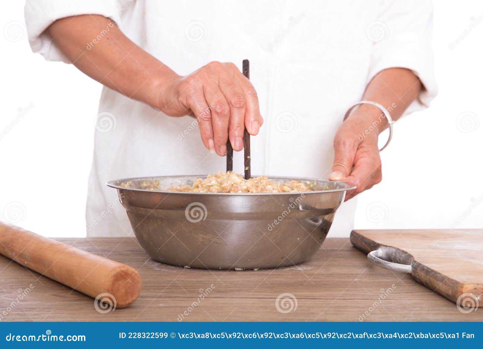 The Chef is Mixing Pork Dumplings with Green Onions Stock Image Image
