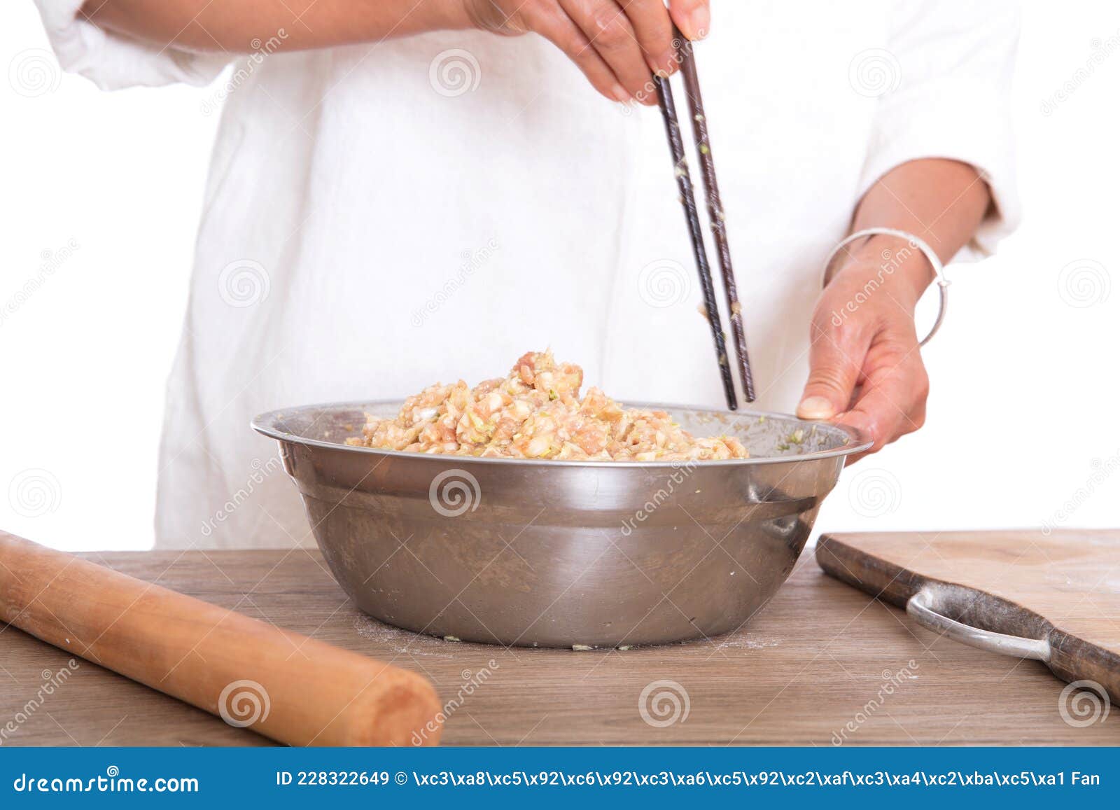 The Chef is Mixing Pork Dumplings with Green Onions Stock Image Image