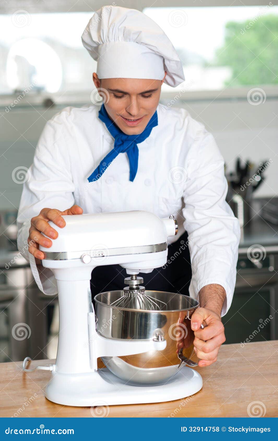 Chef Operating Electric Egg Beater Stock Photo Image of experienced