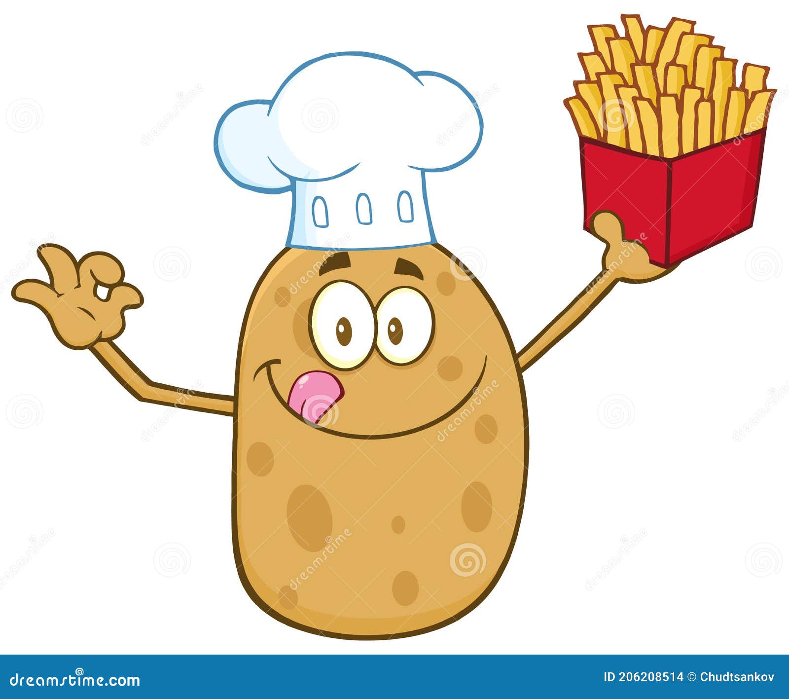 Chef Papa Personaje De Dibujos Animados Gestos Ok Y La Celebración De Papas  Fritas Stock de ilustración - Ilustración de historieta, feliz: 206208514