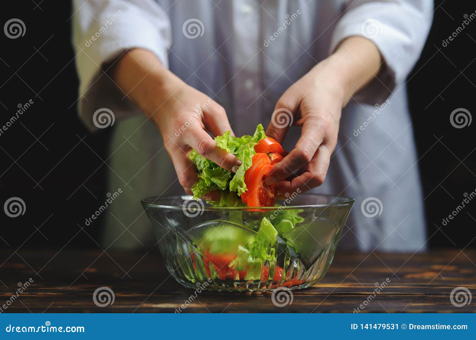 The Chef Prepares a Salad of Vegetables Stock Image - Image of ...