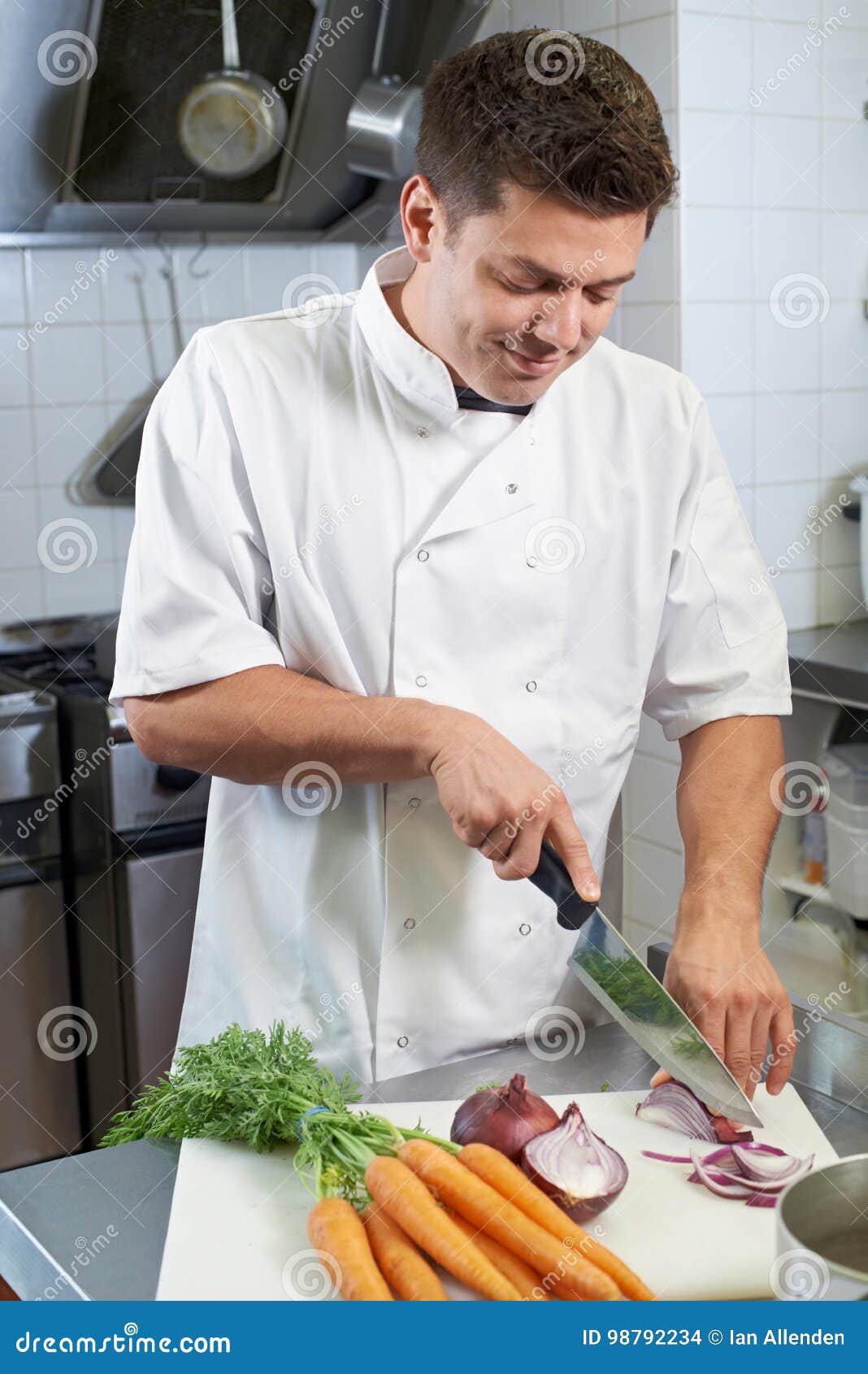 Chef Preparing Vegetables in Restaurant Kitchen Stock Photo Image of