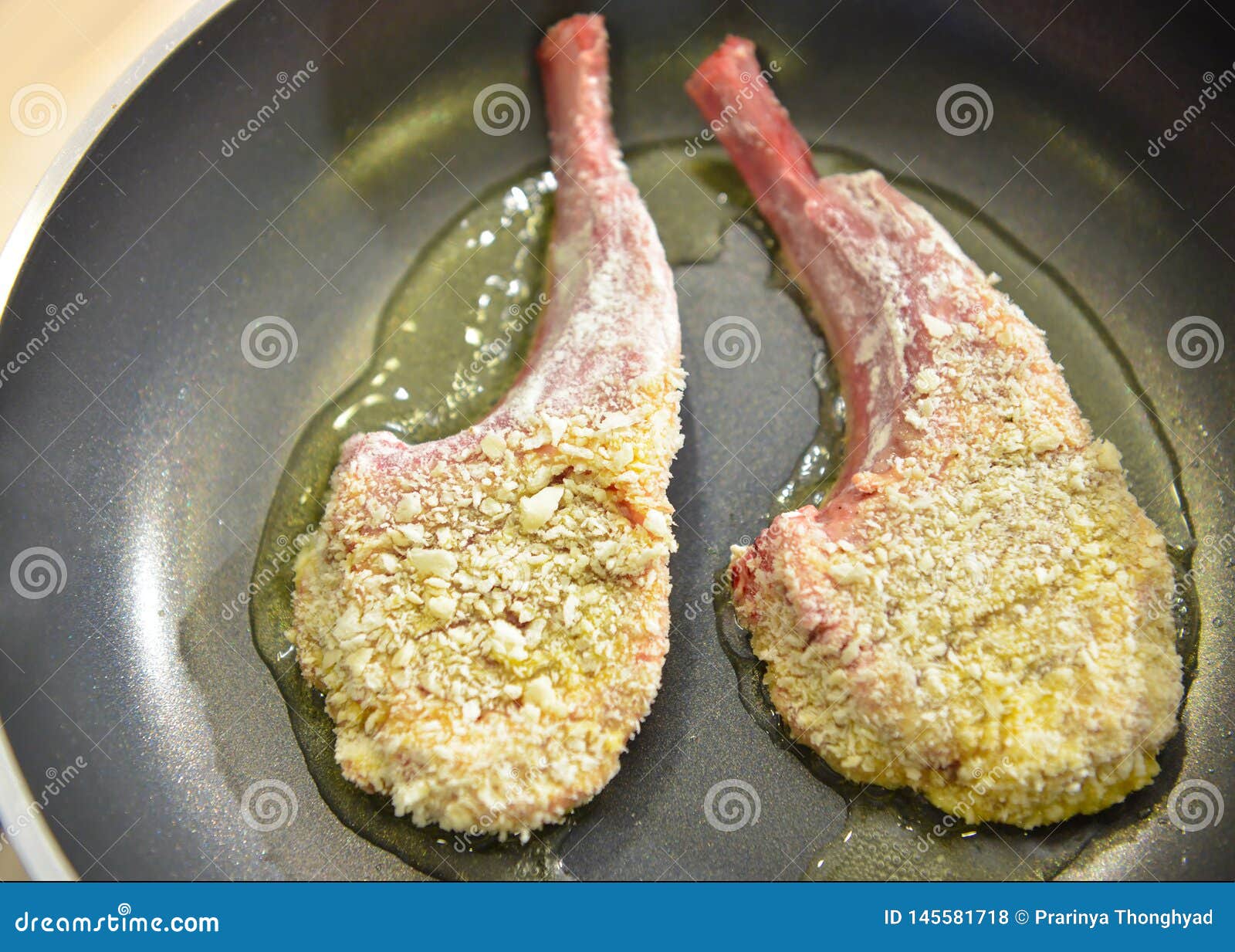 Chef Preparing Food, Meal, in the Kitchen Rack of Lamb Frying on Pan