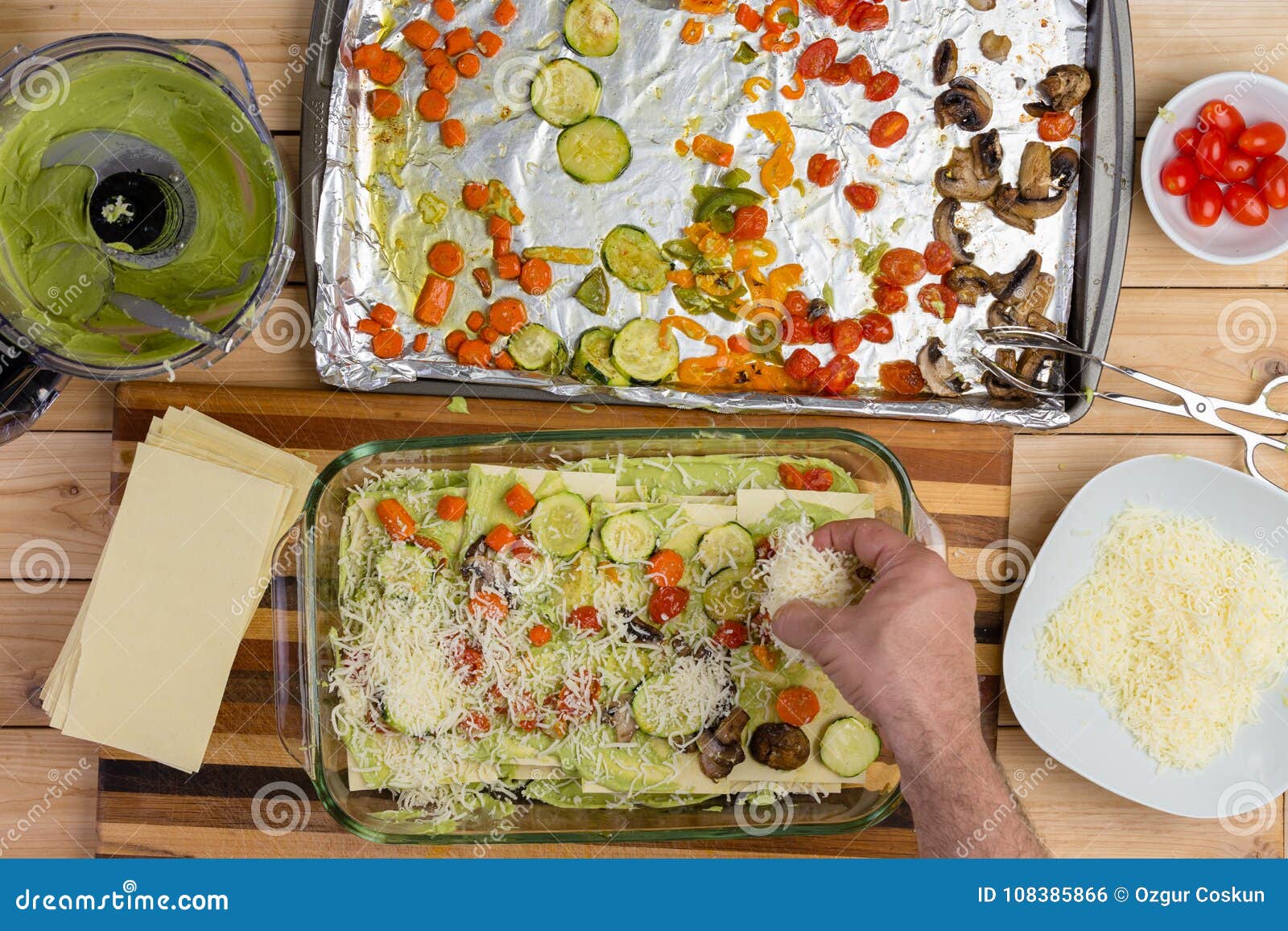 Chef Preparing Vegetable Lasagne Adding Cheese Stock Photo Image of