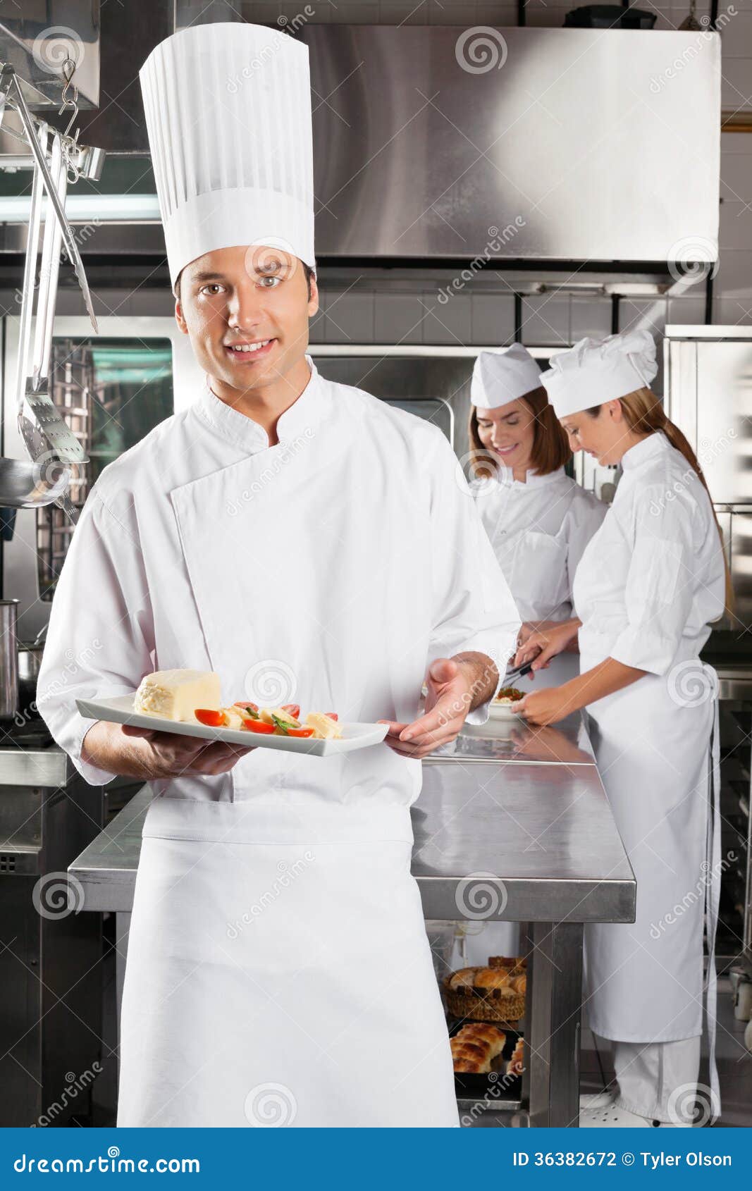 Chef Presenting Dish In Commercial Kitchen Stock Photo Image of chef