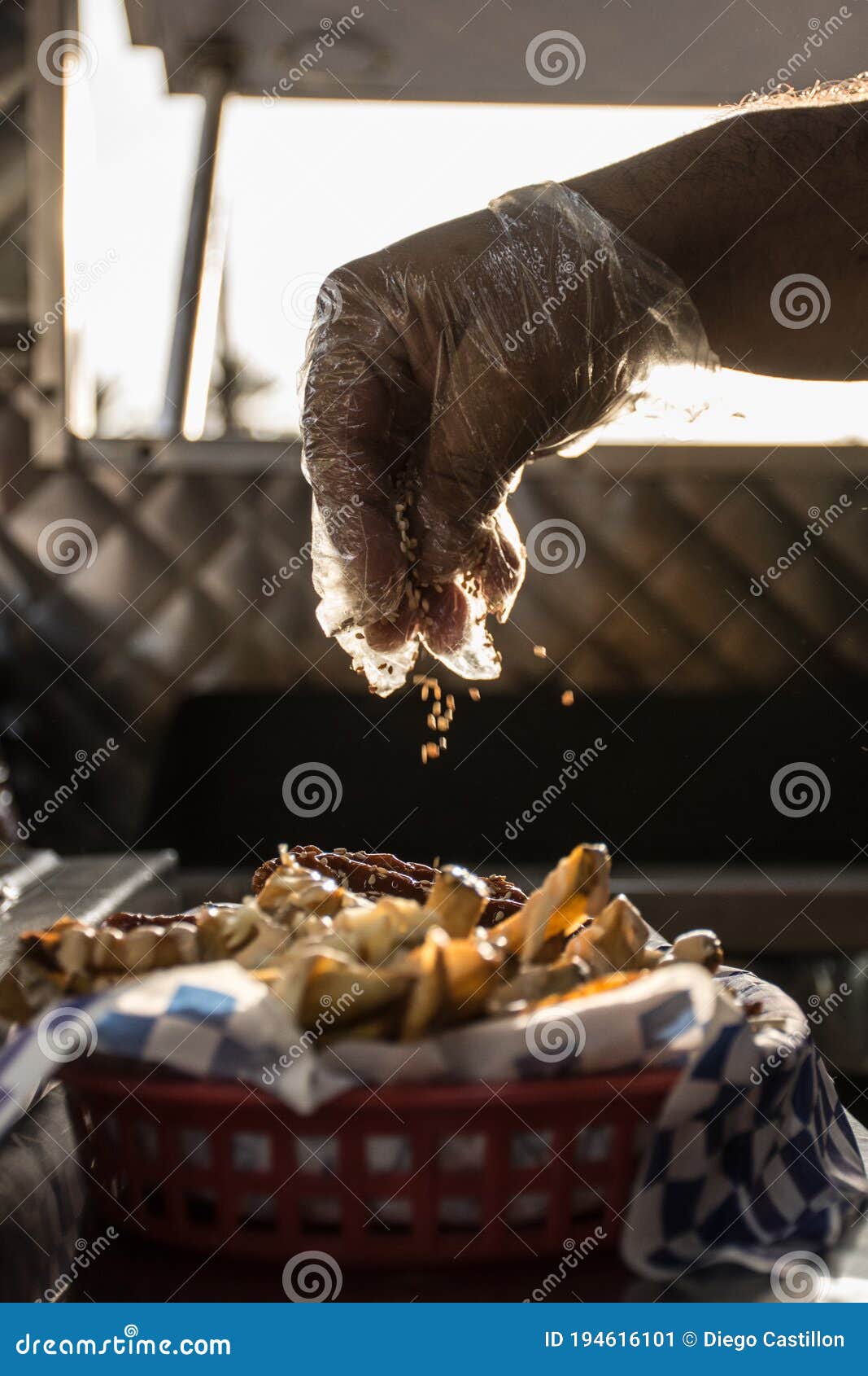Food truck fries stock image. Image of hand, fries, streetfood - 194616101