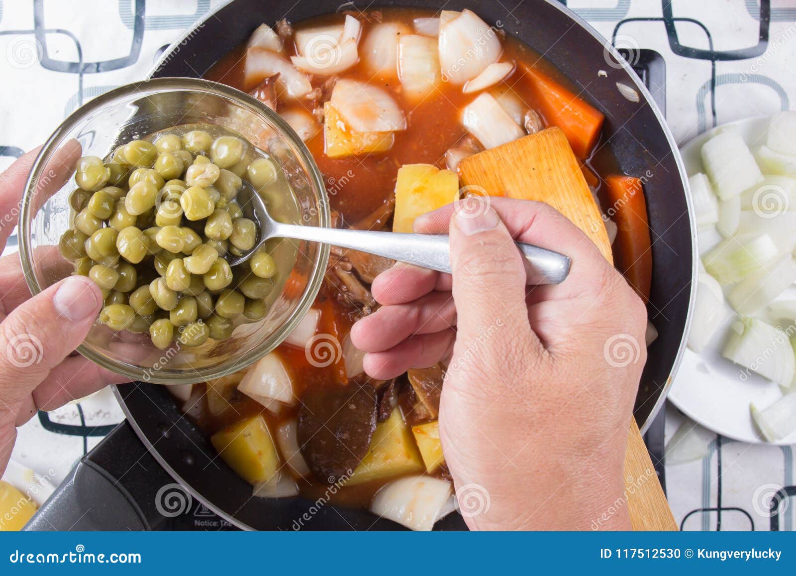 Chef Putting Peas for Cooking Stock Photo Image of closeup, boiled
