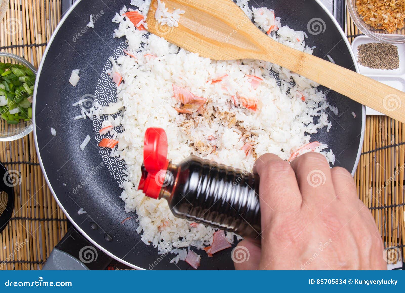 Chef Putting Soy Sauce for Cooking Rice Stock Photo Image of chef