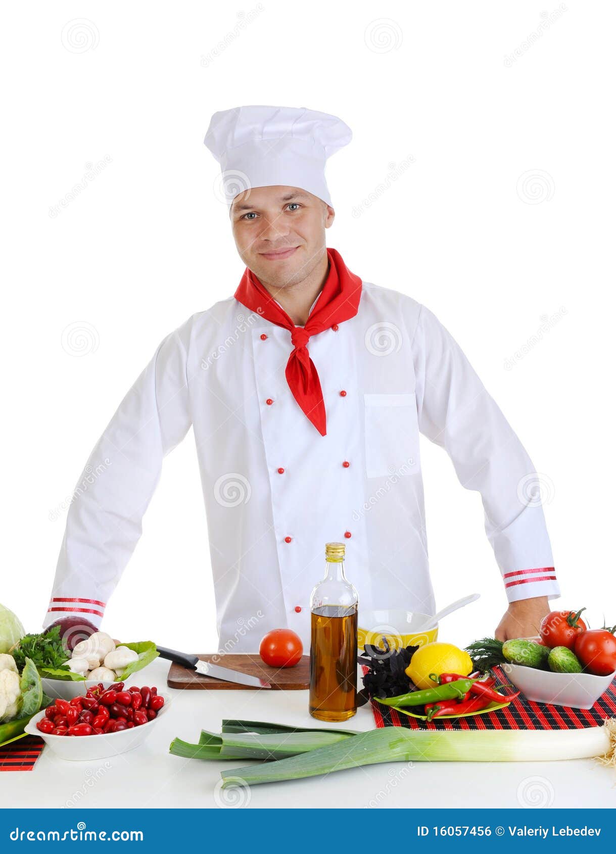 Chef at restaurant. Chef in uniform at restaurant. Isolated on white background