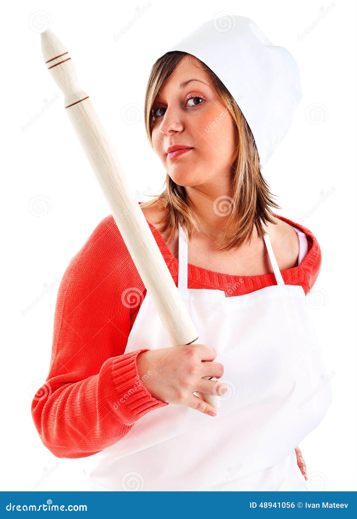 Chef with rolling pin stock photo. Image of single, woman 48941056