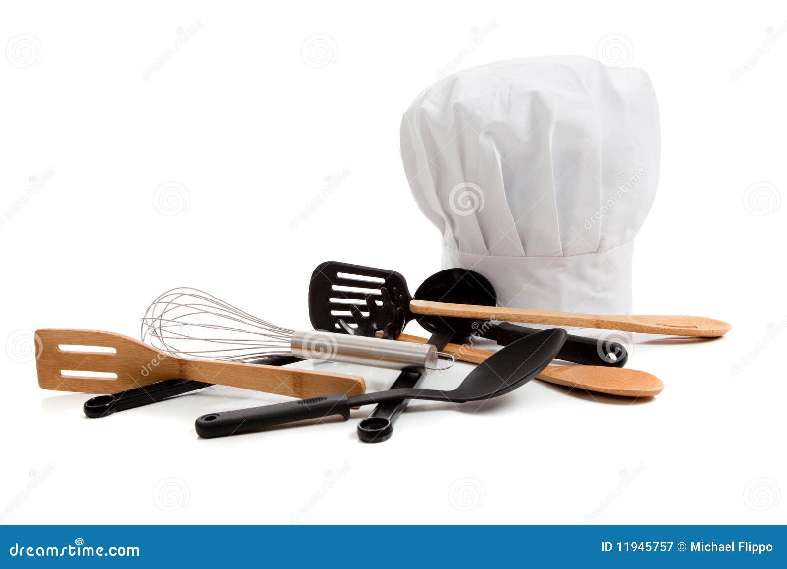 chef's toque with various cooking utensils