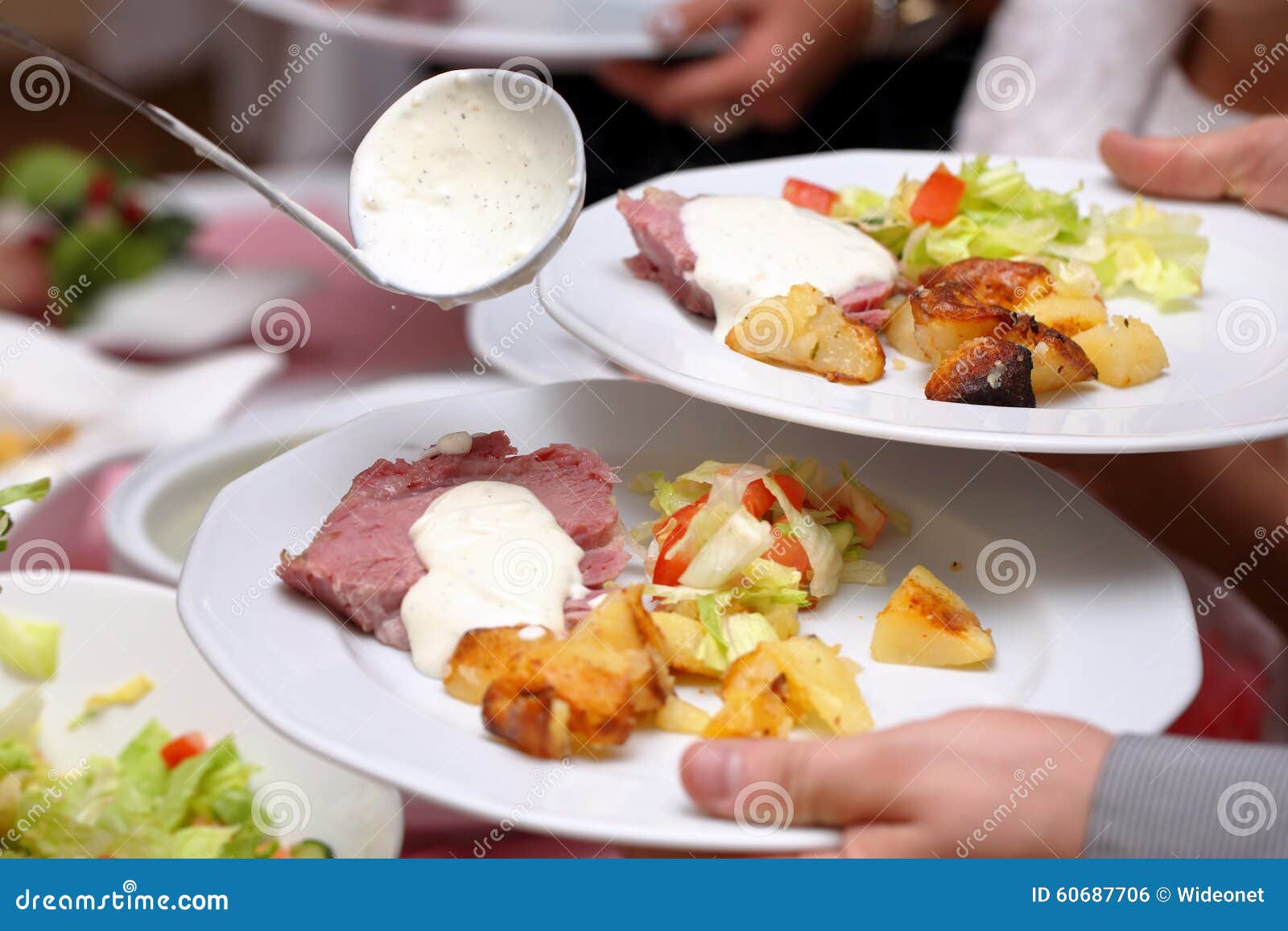 Chef Serves Portions of Food at a Party Stock Photo Image of cuisine