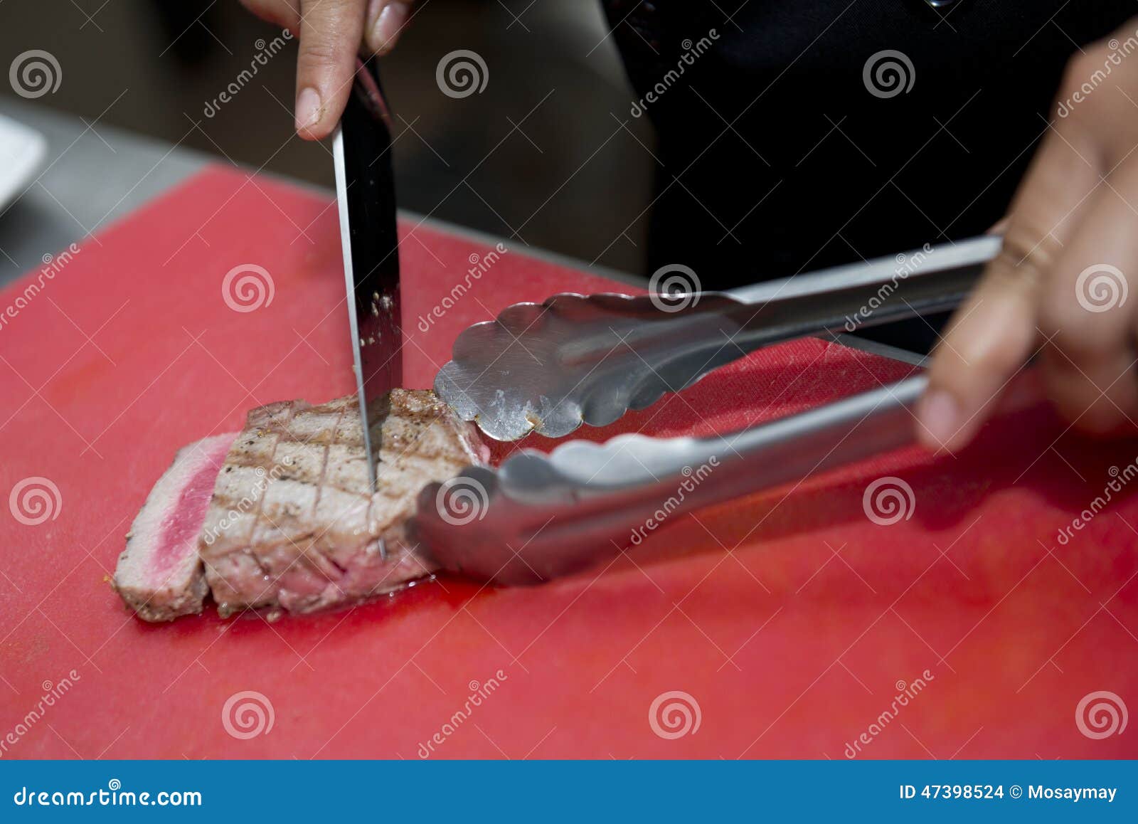 Chef is Slide Grill Tuna with Knife Stock Photo Image of seafood