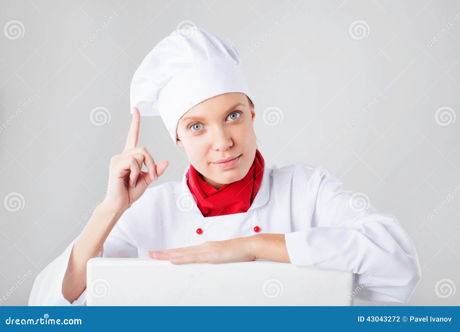 Chef Smiling and Thumb Up with Blank Board Stock Photo - Image of ...