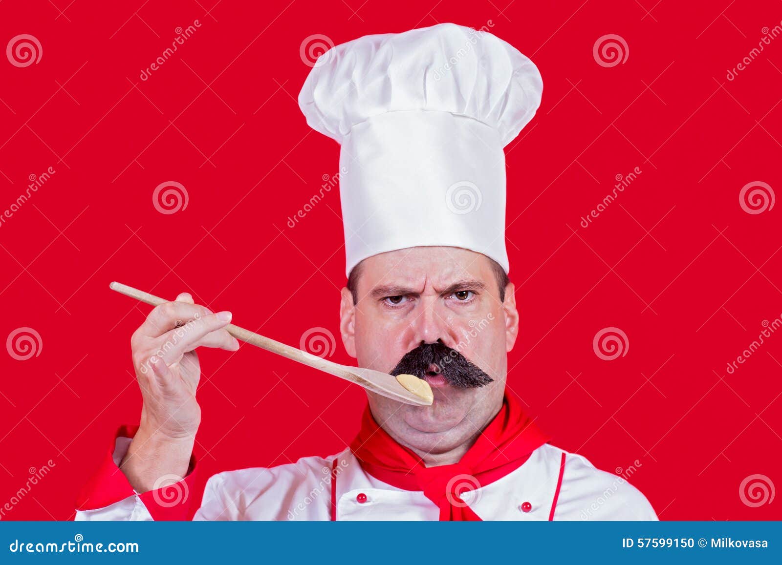 Chef tasting the food stock photo. Image of mustache 57599150
