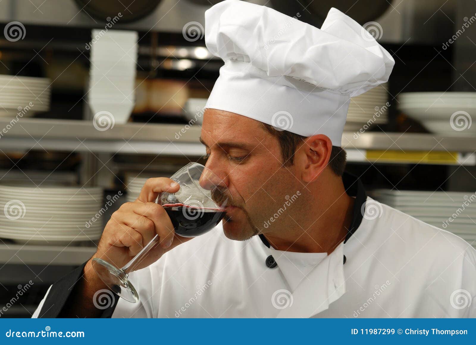 Chef Tasting a Glass of Wine Stock Image Image of handsome, service