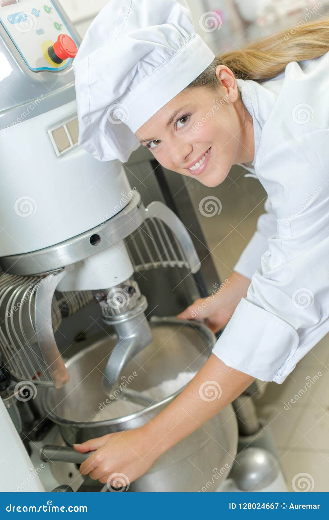 Chef Using Industrial Mixer Stock Image Image of food, attractive 128024667