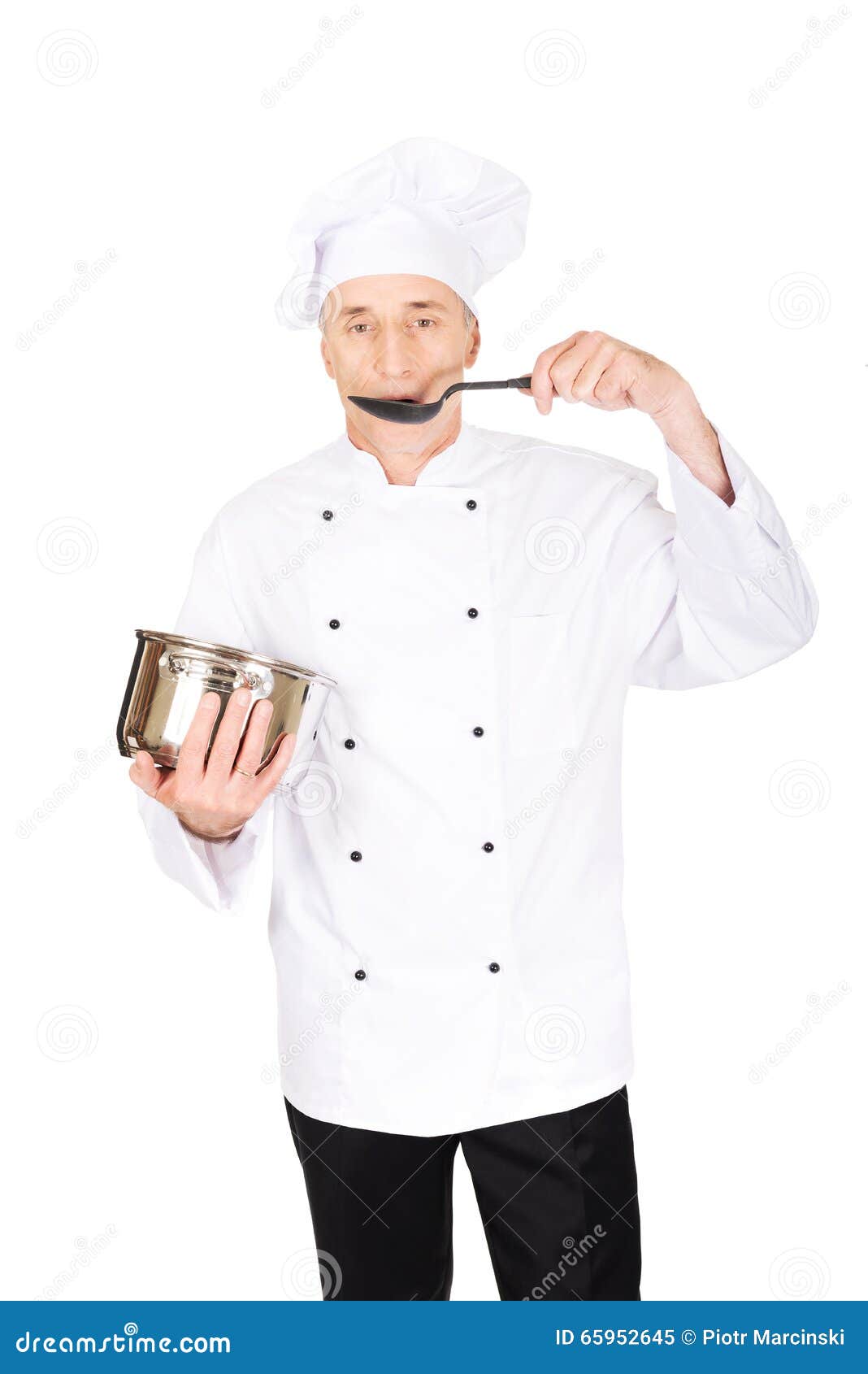 Chef in White Uniform Tasting His Soup Stock Image Image of prepare