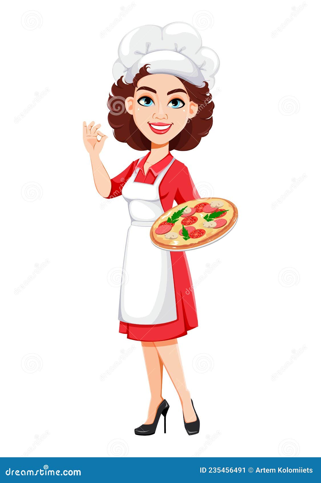Chef Woman Holding Pizza. Cook Lady Stock Vector - Illustration of girl ...